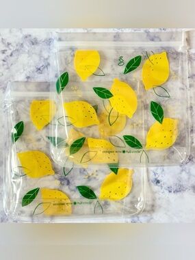 Full Circle Grove Reusable Sandwich Snack Bags Set of 2 Lemon Print NEW